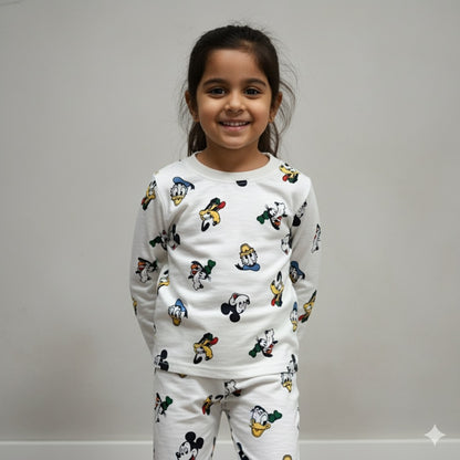 Kids Full Sleeve Set - White with cartoon characters
