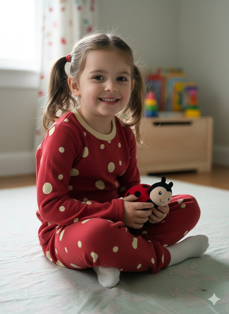 Red with yellow circle Premium loop net IN-028-LoopKnit Pajama sets