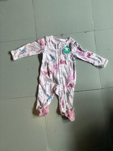 white With Pink Animal 10/2.Baby Jumpsuits