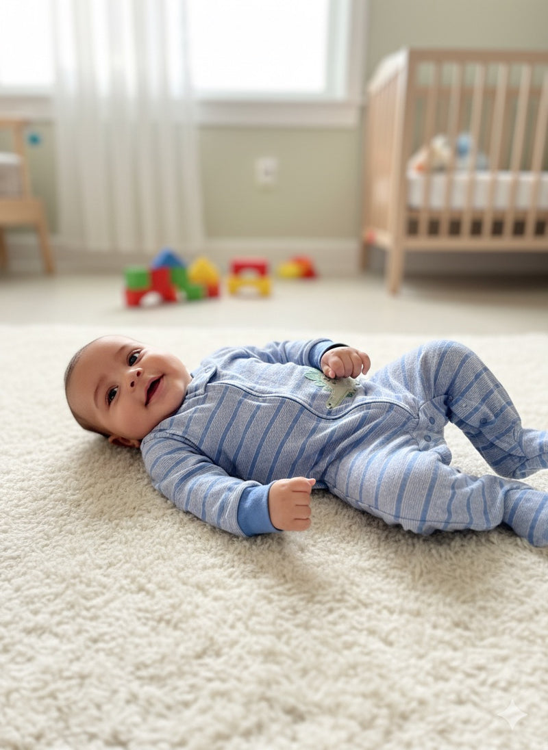 White with Light Blue stripes- Baby High Quality Jumpsuits