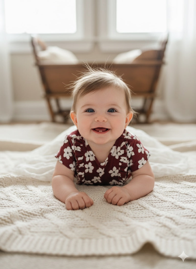 Merun with white flowers - Girls net Frock
