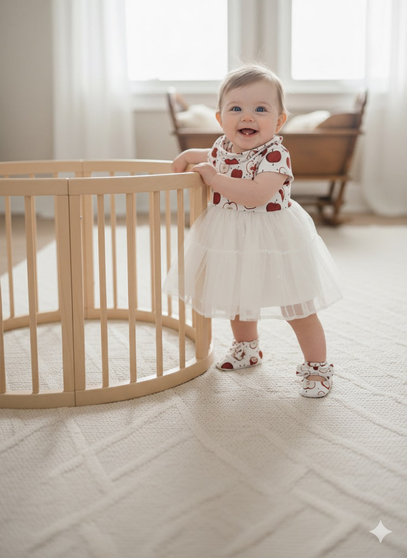 White with apples - Girls Net Frock