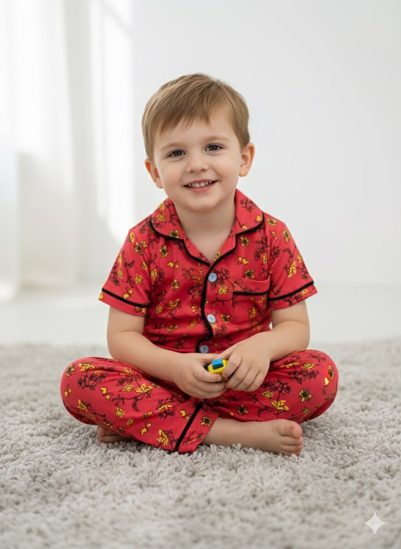Red IN-07- Kids Collar Night Suit IN