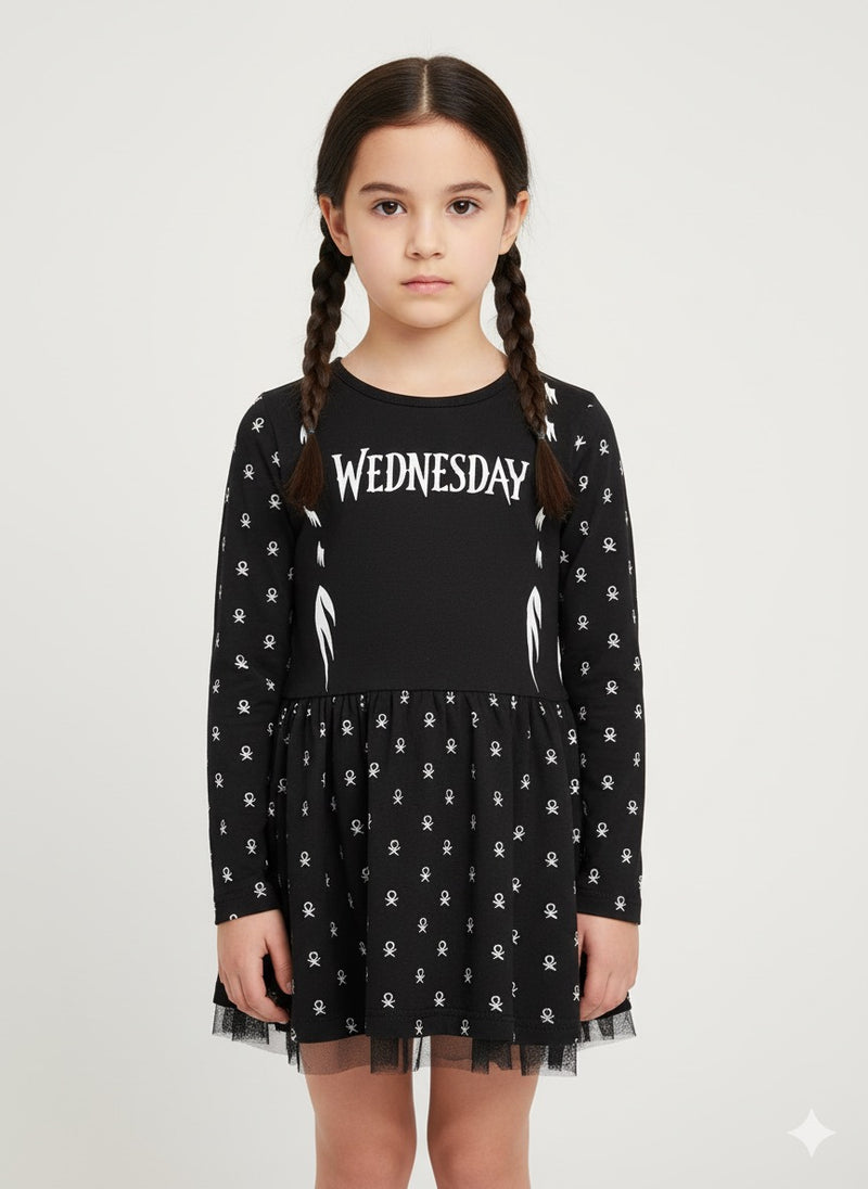 Black with Wednesday net Frock - Girls Frock