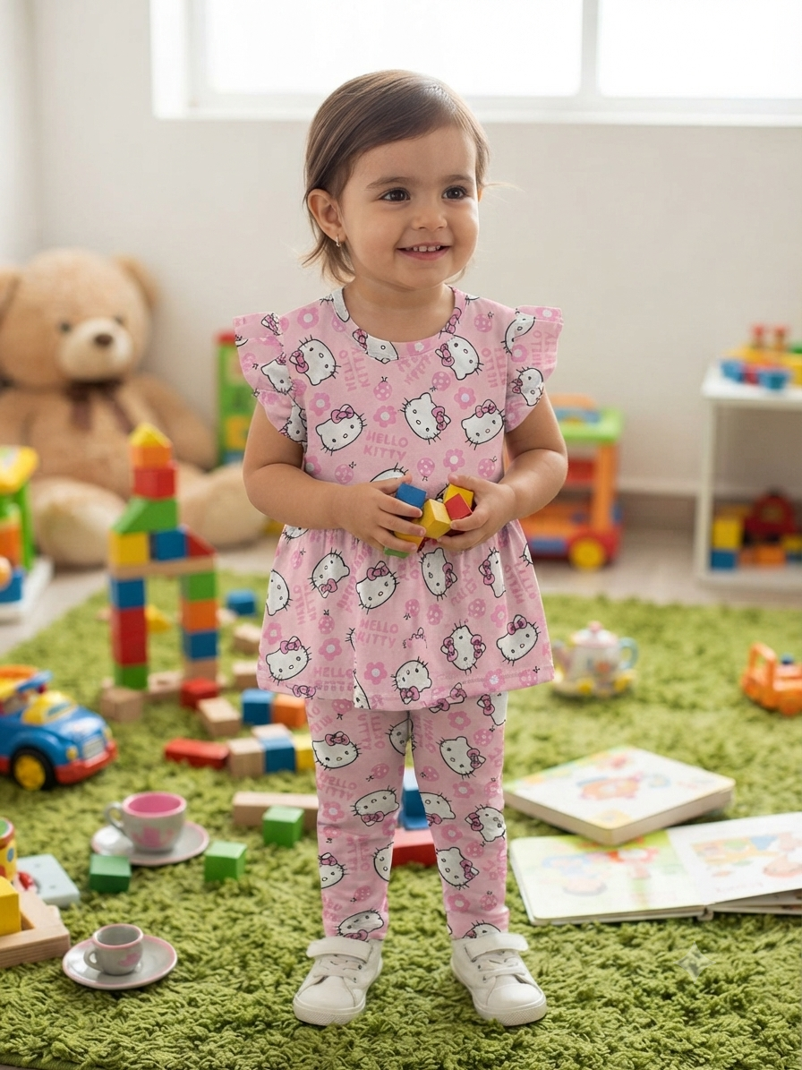 Pink hello kitty peplum co - ord girls set