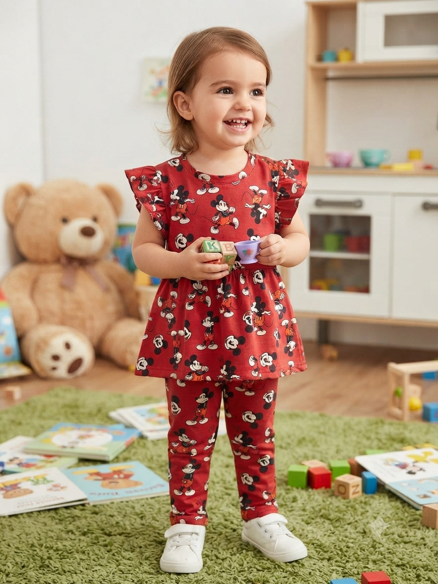 Red Mickey peplum co- ords girls set