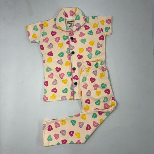 Hearts - Kids Collar Night Suit