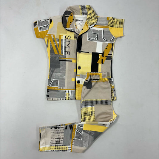Yellow - Kids Collar Night Suit