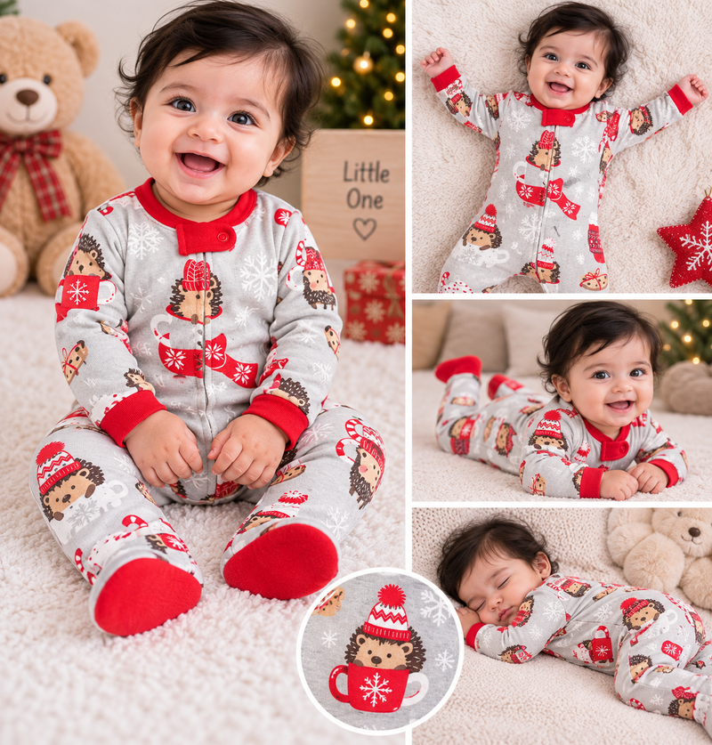 Cozy Christmas Hedgehog Footed Romper 🦔❤️