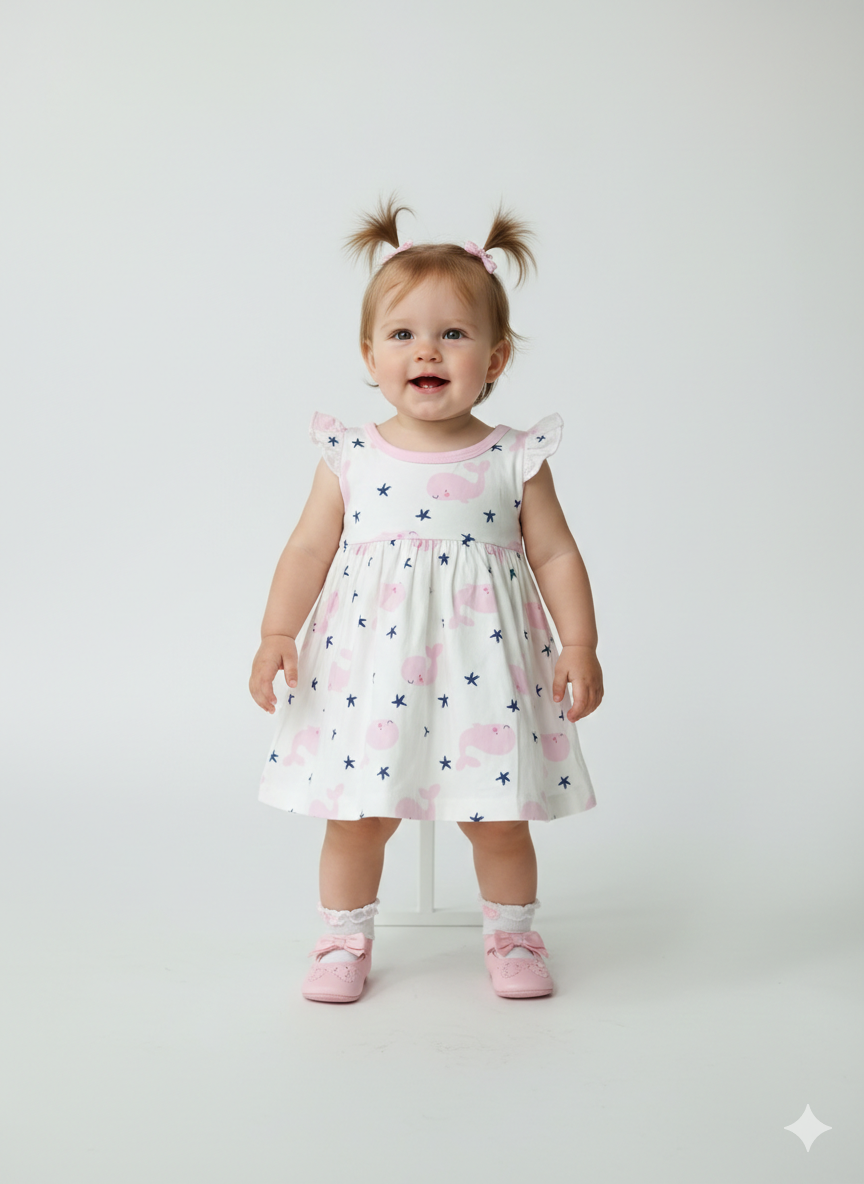 Pink dolphin -Baby Sleeveless frock