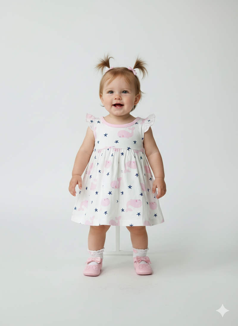 Pink dolphin -Baby Sleeveless frock
