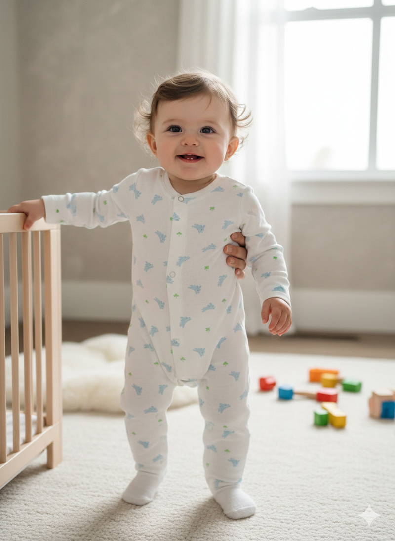 White with blue rabbit -high Quality Baby Jumpsuit