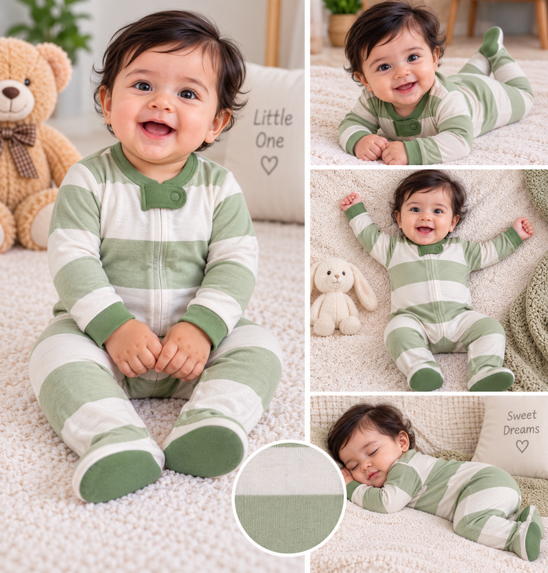 Sage Stripe Footed Romper ✨