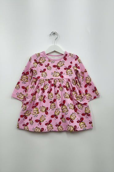 Pink girl with packet - full sleeve frock