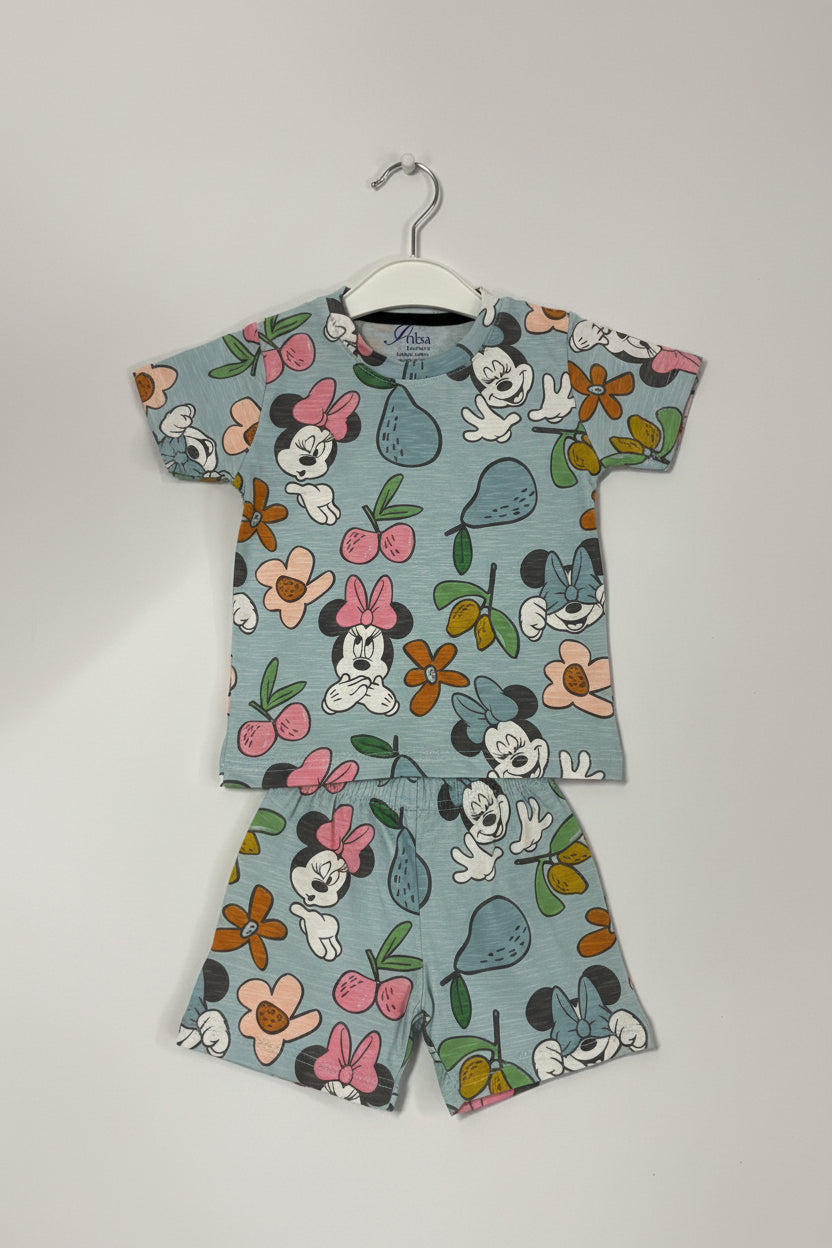 Mickey with fruits -Half sleeve Shorts Set