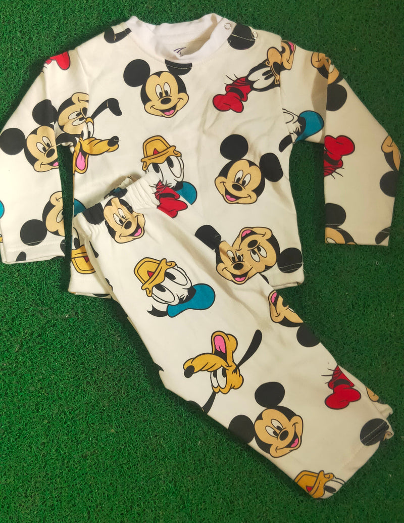 White Mickey and donald duck 🦆-Baby LoopKnit Pajama sets