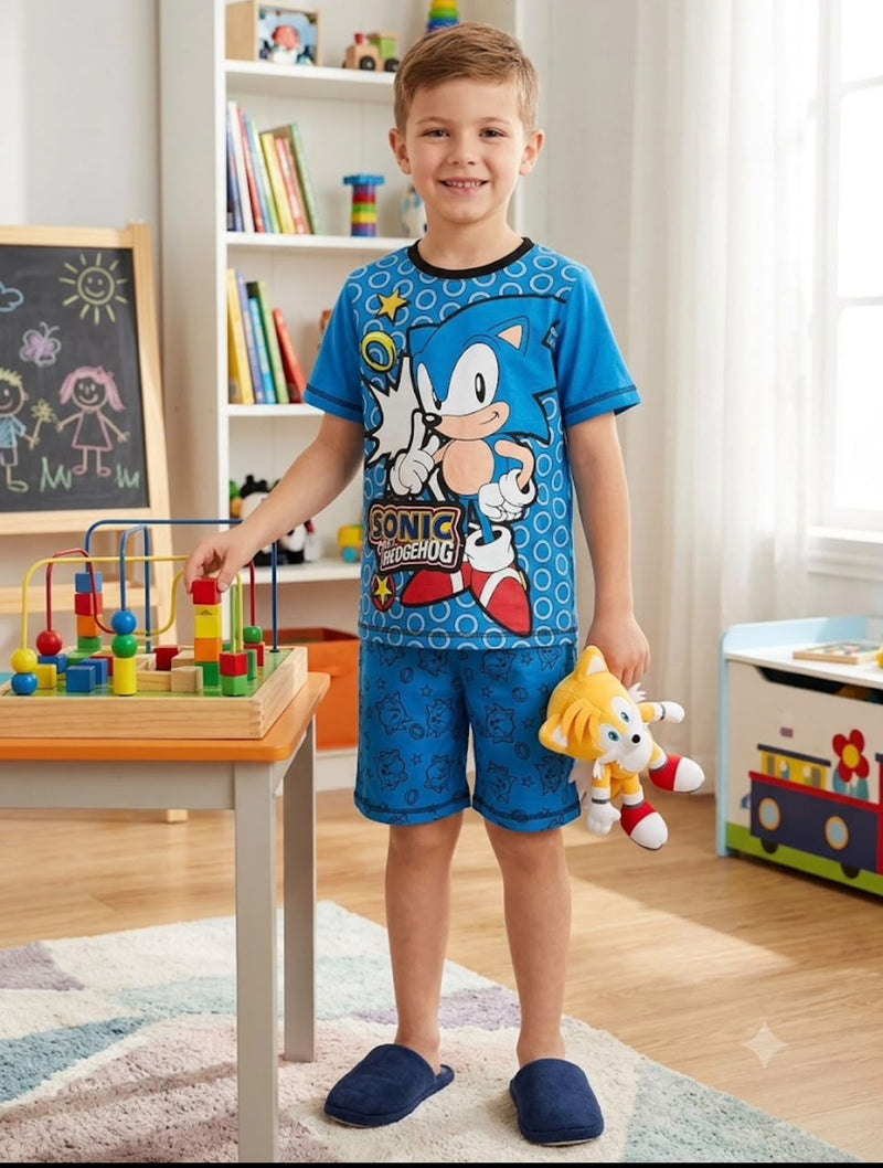 Blue sonic the hedgehog-Kids half Sleeve shorts Set