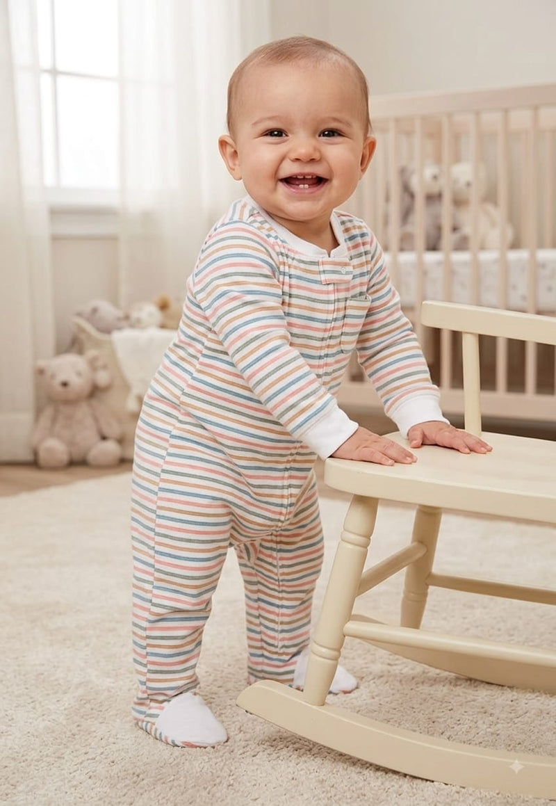 Multi colour stripes with shoe (zipper)- Baby high quality jumpsuit