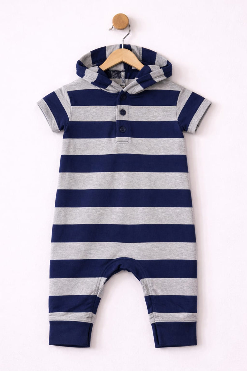 Grey with navy Hoodie -Baby Jumpsuits