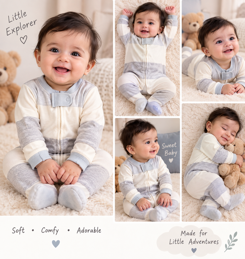 Cream/Off-White with Light Grey stripes and accents Jumsuit