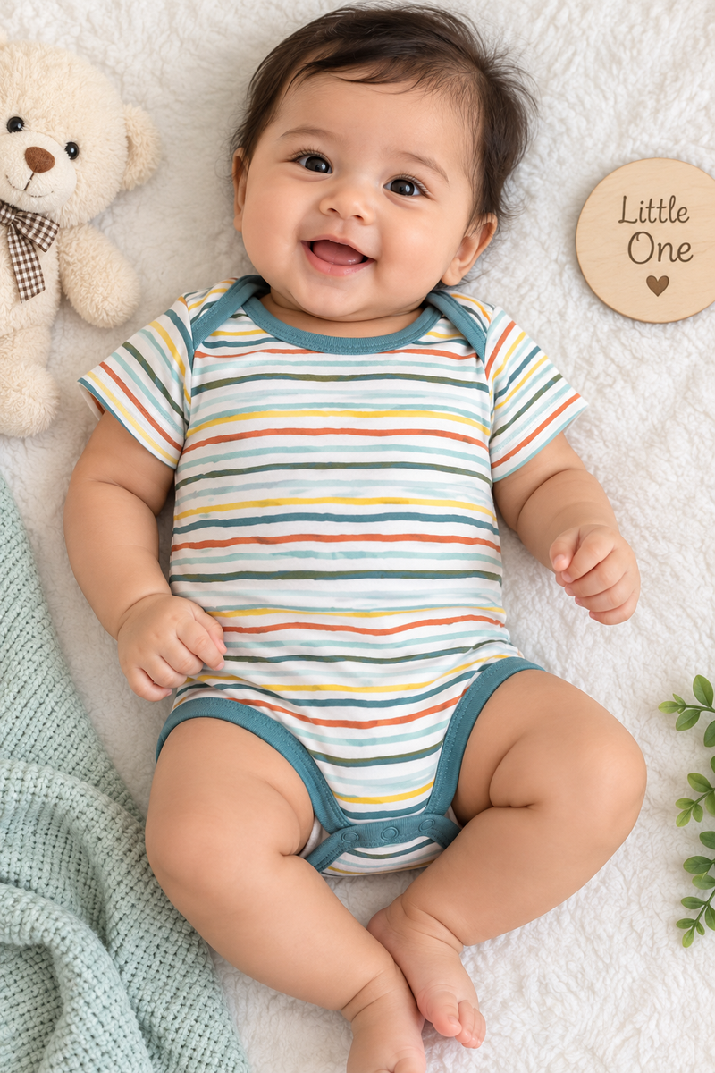 White base stripes baby romper
