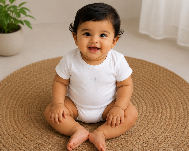 White sitting elephant 🐘 half sleeves Baby romper
