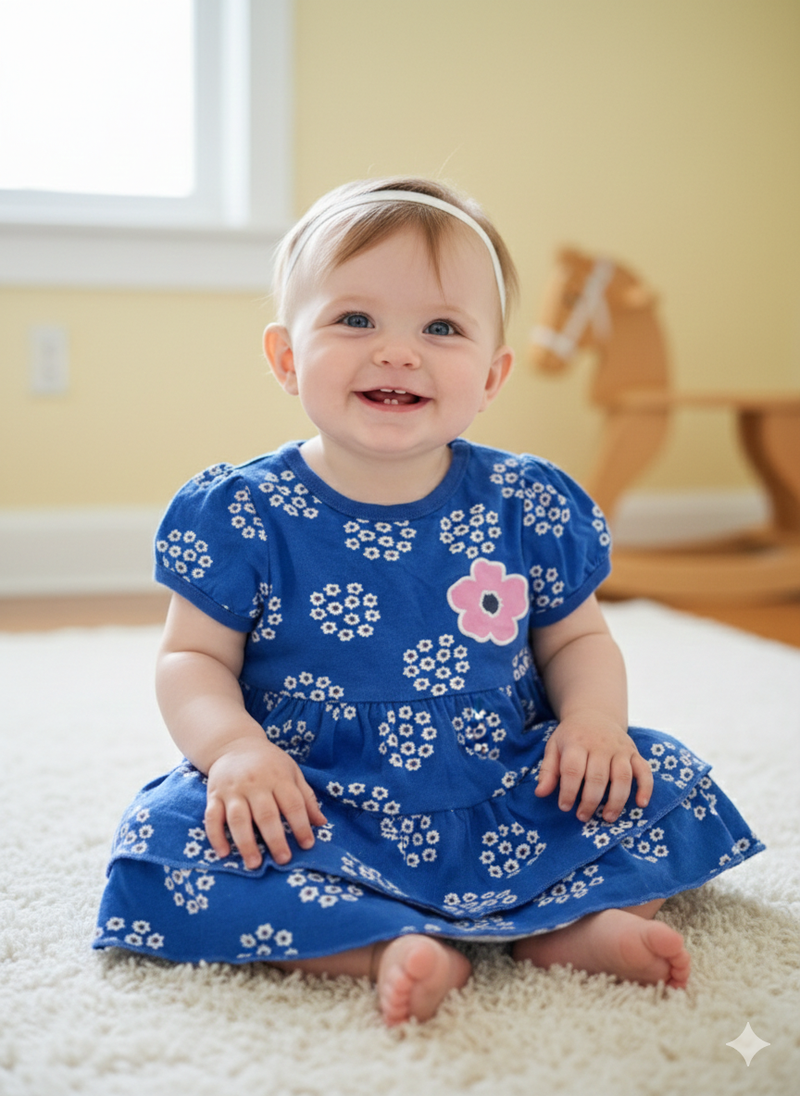 Blue with pink flower-Baby  top