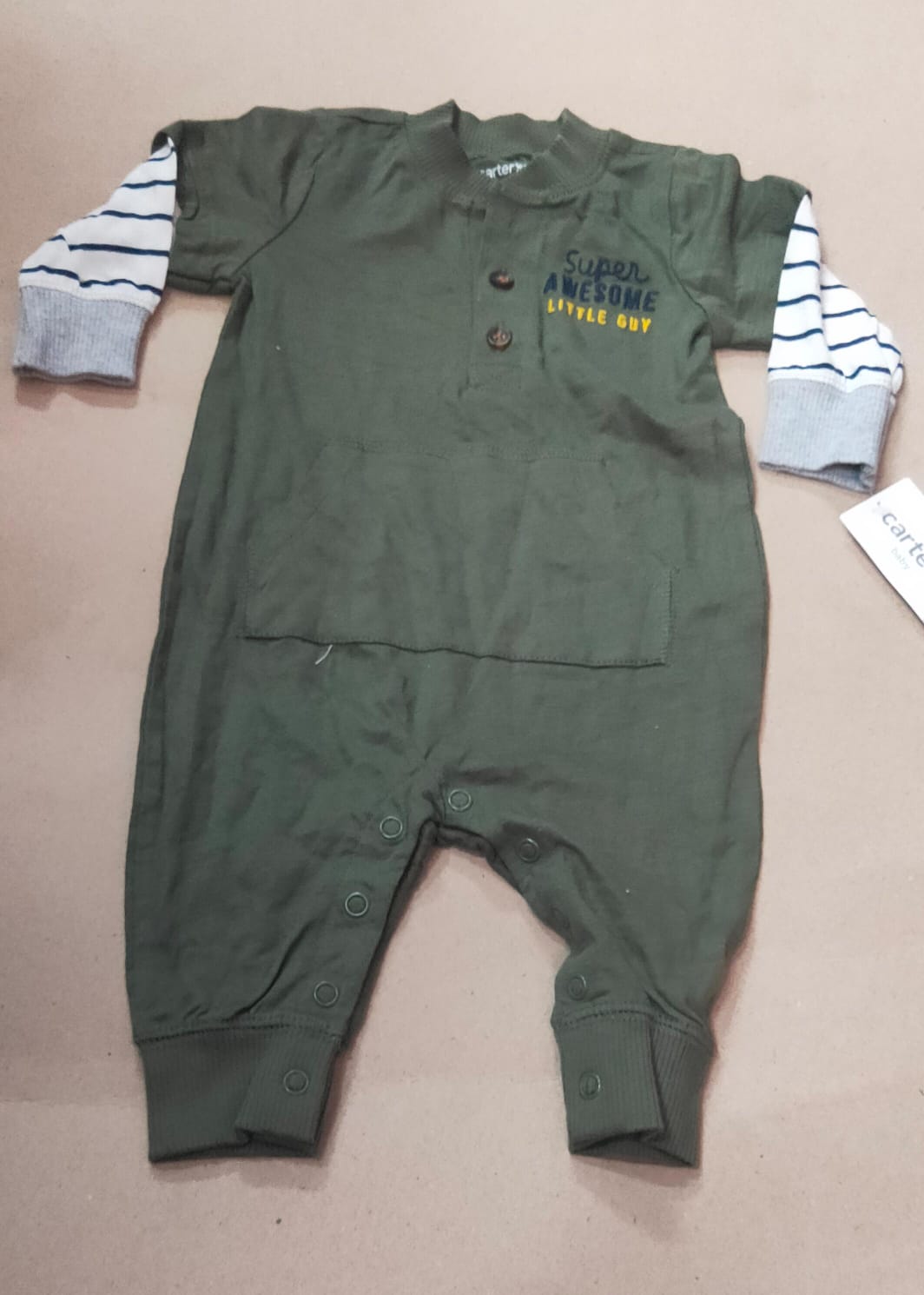 Dark green super awesome little guy (button)-Baby high quality jumpsuit