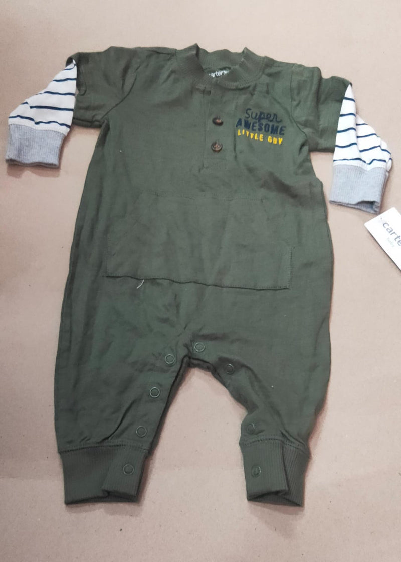 Dark green super awesome little guy (button)-Baby high quality jumpsuit