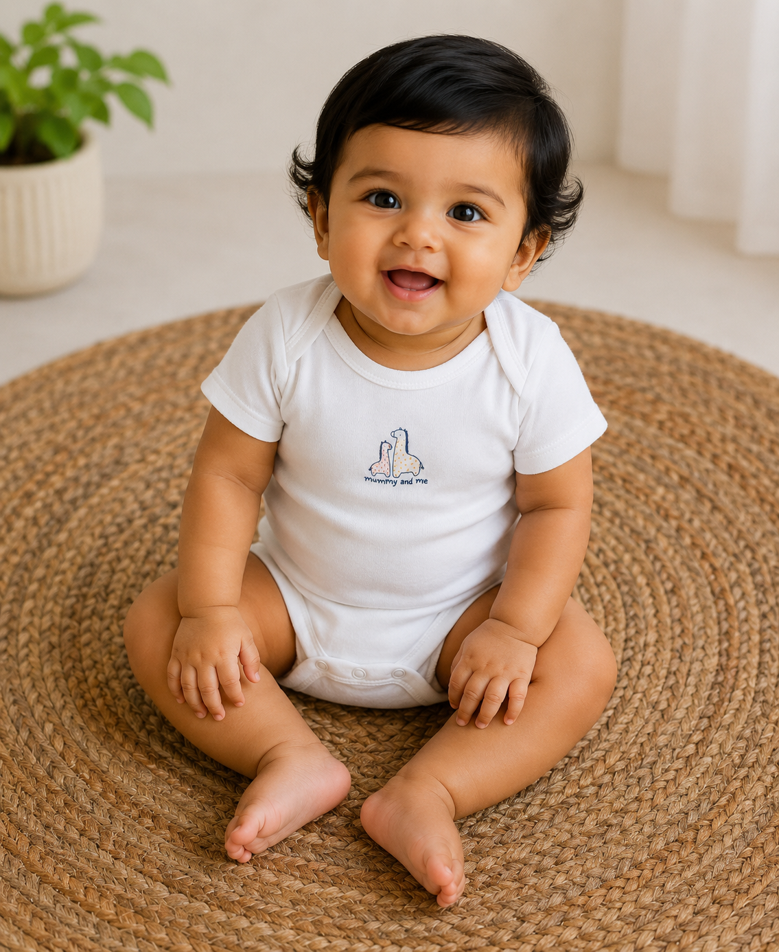 White two giraffes half sleeves Baby romper