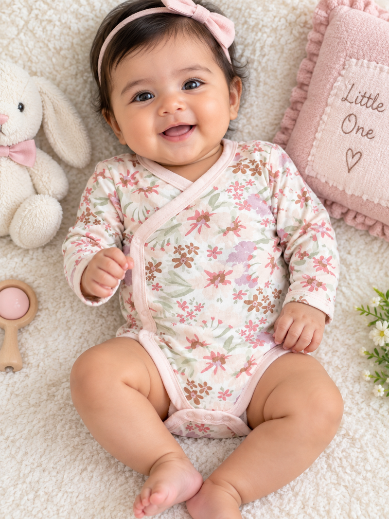 Soft blush pink baby romper