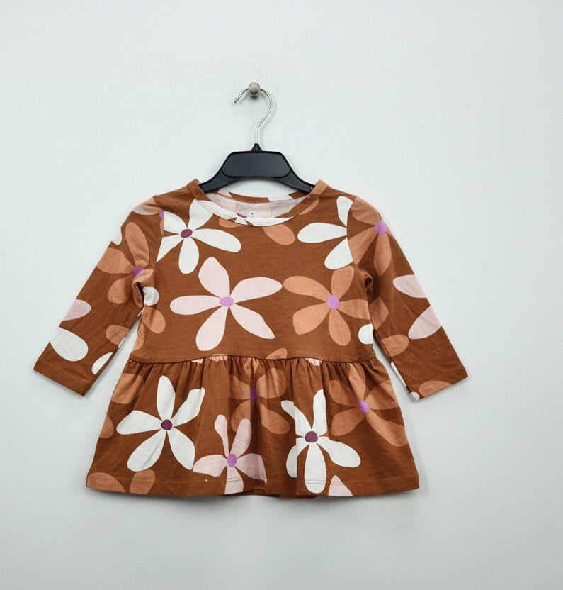Brown with flowers- full sleeve frock