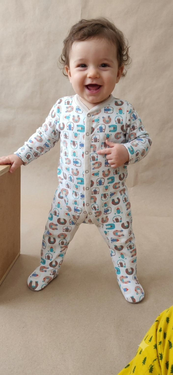 White & brown blue animals (snap button)Baby high quality jumpsuit