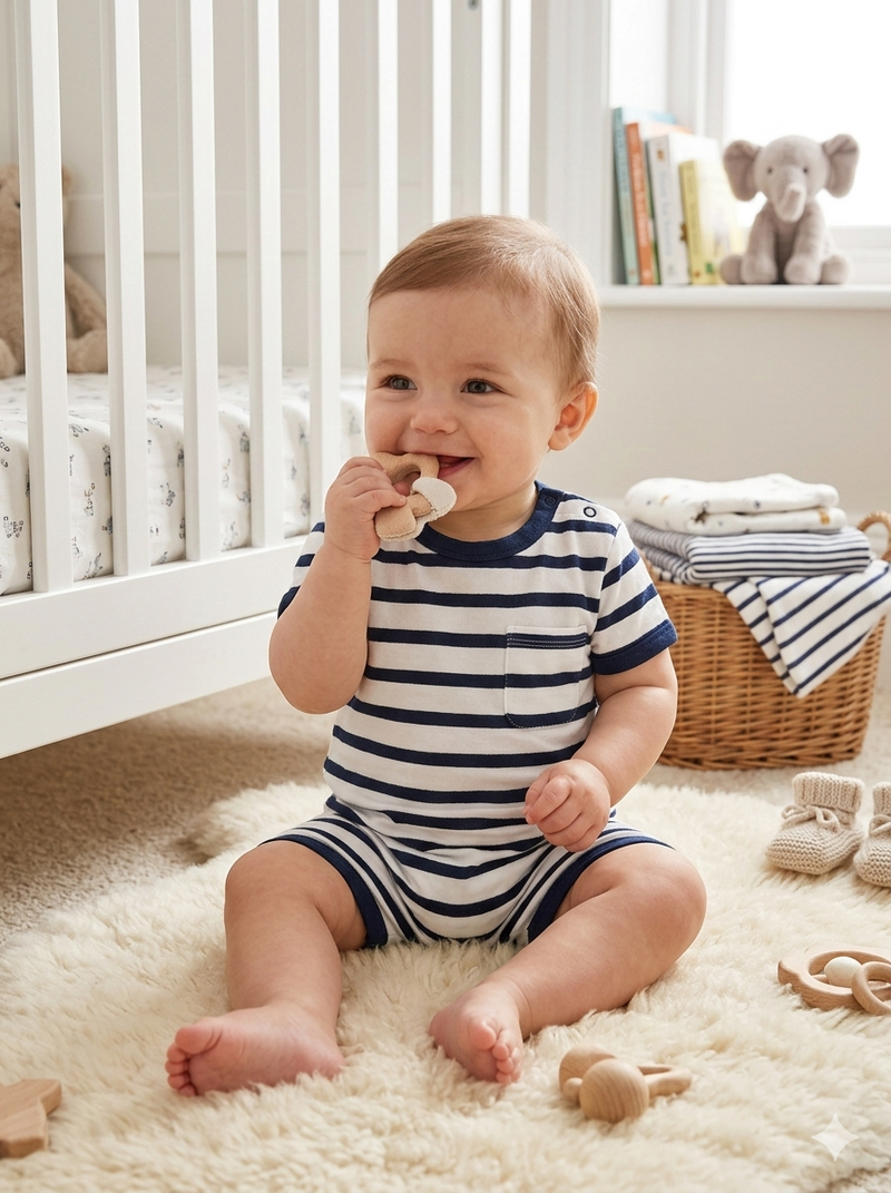 Navy & White line- baby half Jumpsuit