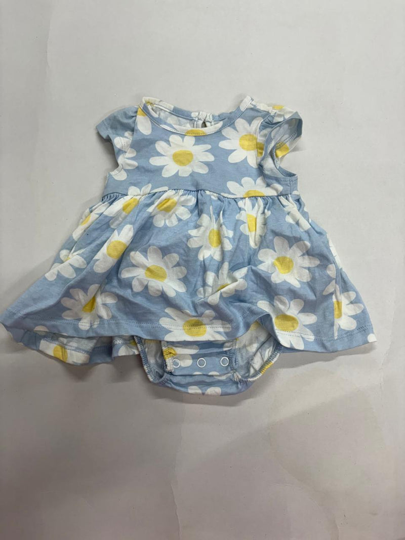 Sky blue with white flower - onesies frock