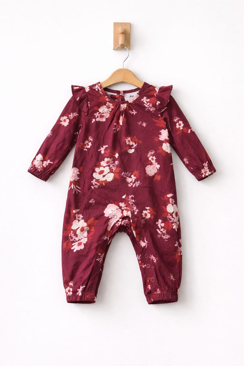 Maroon with pink flowers 🌷 - Baby Jumpsuit