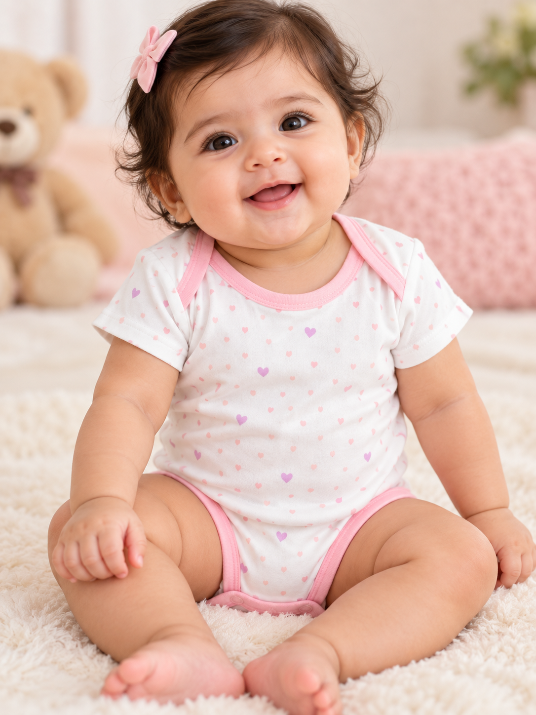 White base blush pink baby romper
