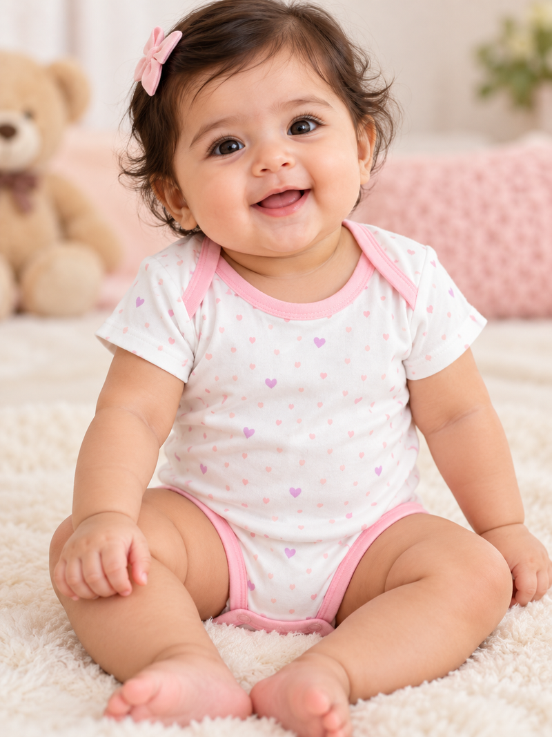 White base blush pink baby romper