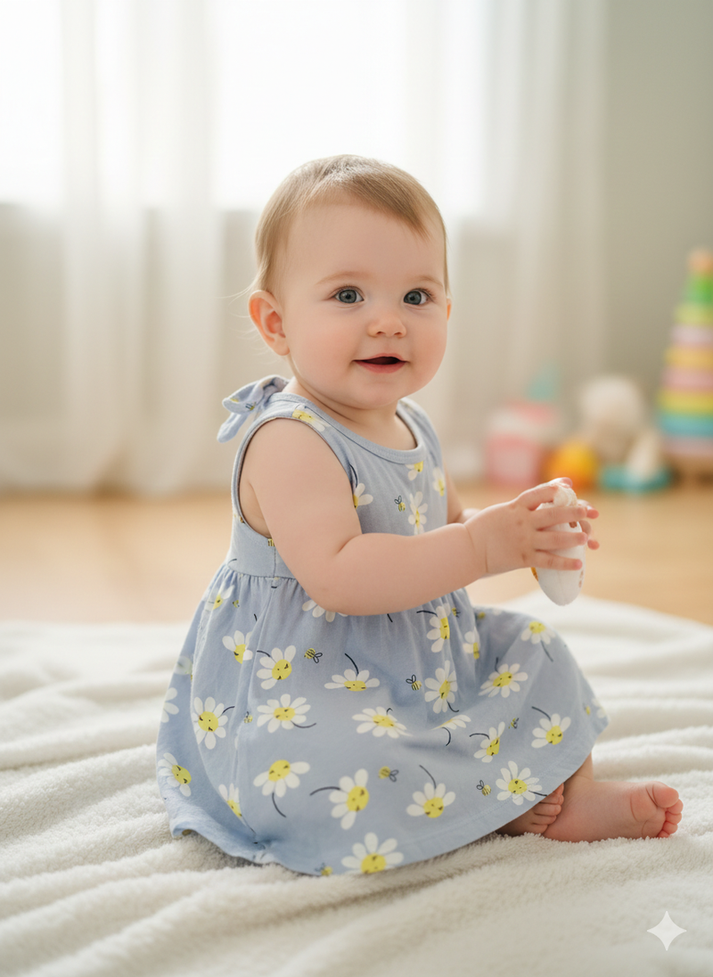 Blue with sunflower -Sleeveless Frock