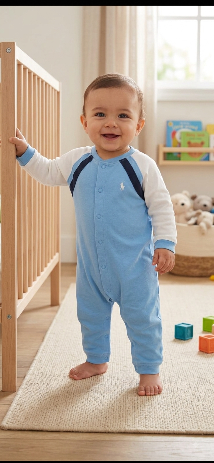 sky blue little horse logo -Baby High quality jumpsuit
