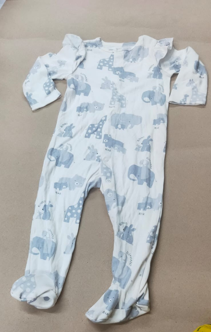 Beach grey & white blue print animals with shoes Baby high quality jumpsuit