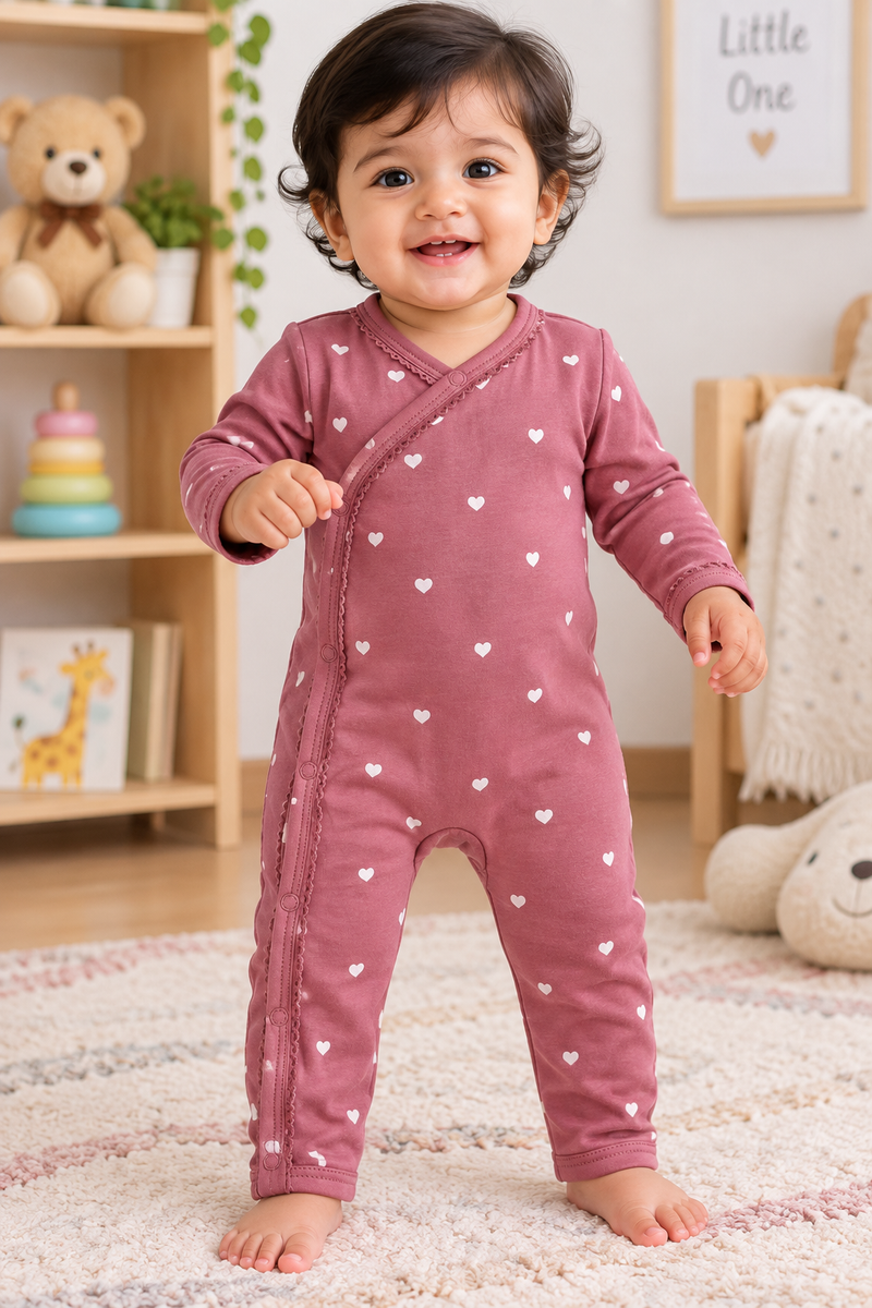 Marron white hearts Baby High quality jumpsuit ( snap button)