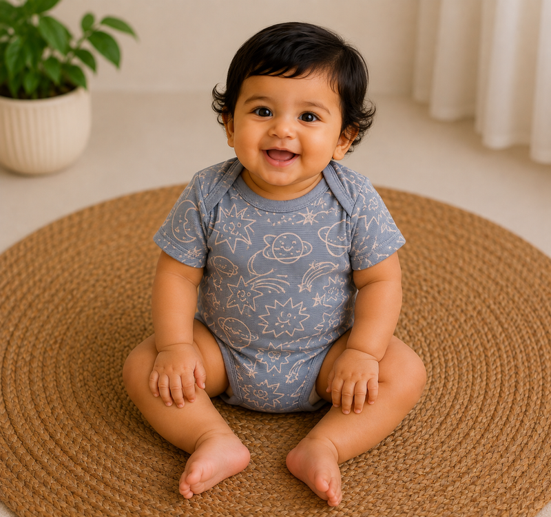 Grey sky theme half sleeves Baby romper