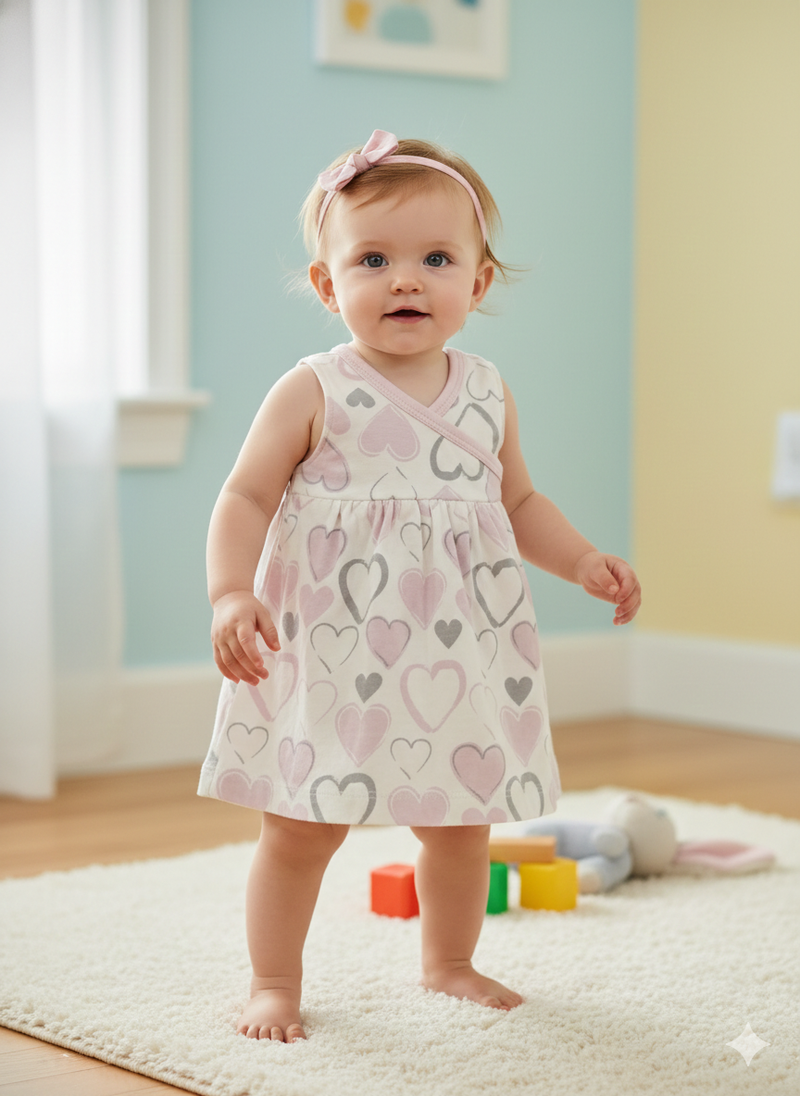 Pink heart- Baby Sleeveless Frock