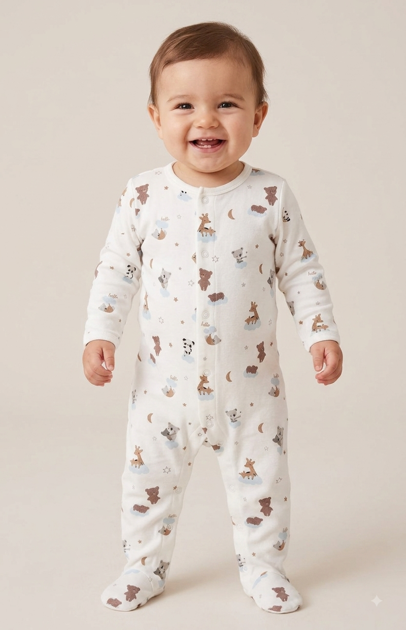 White & brown dear 🦌🦌 🧸 teddy bear 🐨  with shoe baby high quality jumpsuit (snap button)