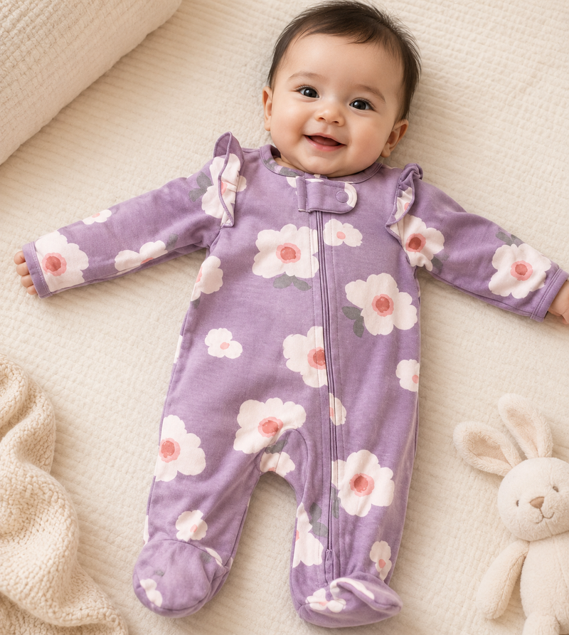 Purple  floral print -Baby Jumpsuits