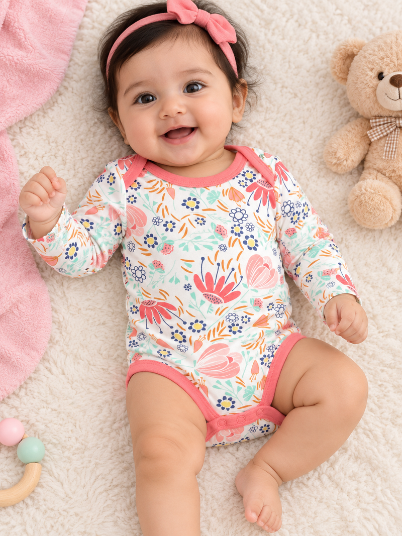 Peach floral baby romper