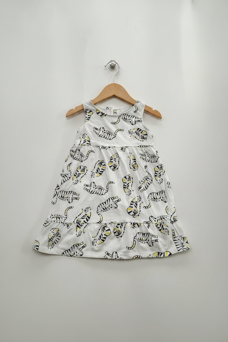White with tigers- Sleeveless Frock