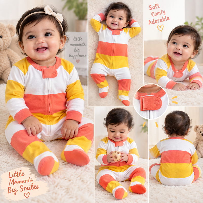 Coral Orange, Mustard Yellow & White Jumsuit