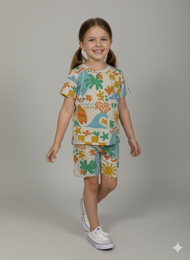 Beach theme-Half sleeve Shorts Set